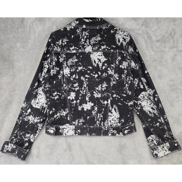 Crest Jean Jacket Womens Large Black Denim Silver Button Up 90s Retro Vintage - Picture 1 of 12